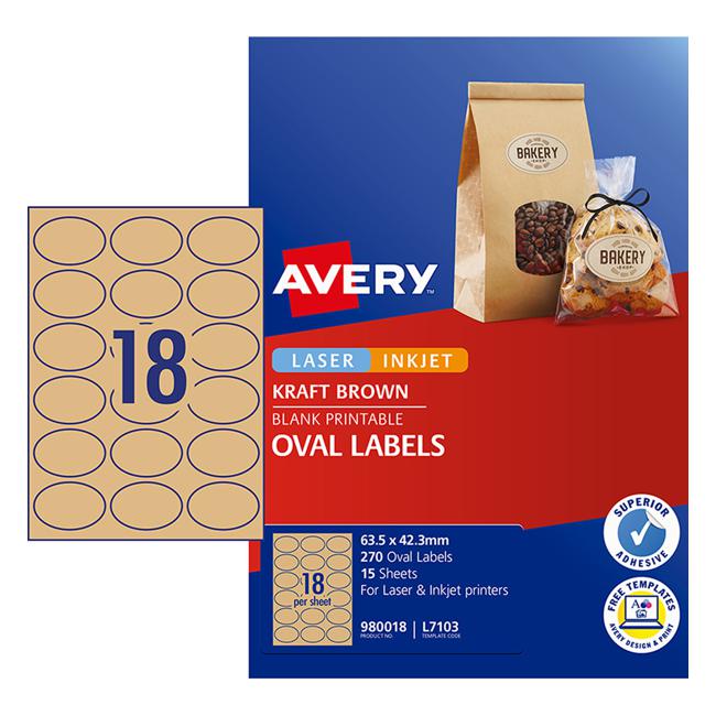 Avery Label L7103 Oval Kraft 18up 15 Sheets