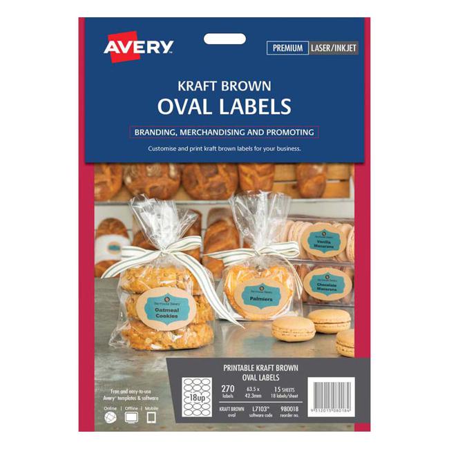 Avery Label L7103 Oval Kraft 18up 15 Sheets