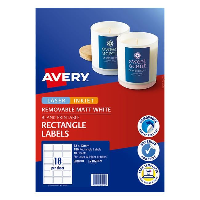 Avery Label L7107REV Rectangular White 18up 10 Sheets