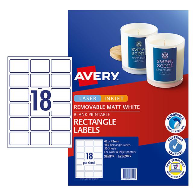 Avery Label L7107REV Rectangular White 18up 10 Sheets