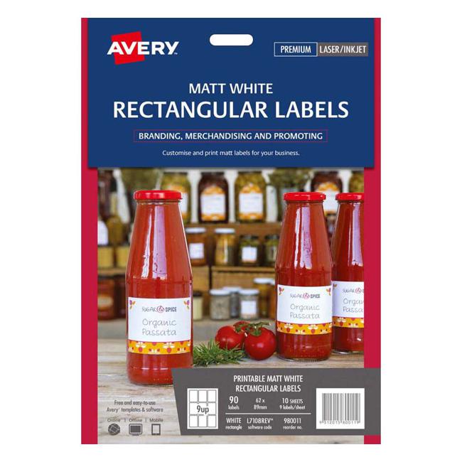 Avery Label L7108REV Rectangular White 9up 10 Sheets