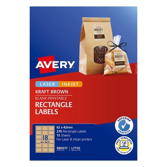 Avery Label L7110 Rectangular Kraft 18up 15 Sheets