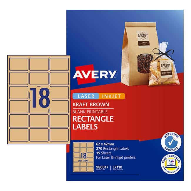 Avery Label L7110 Rectangular Kraft 18up 15 Sheets