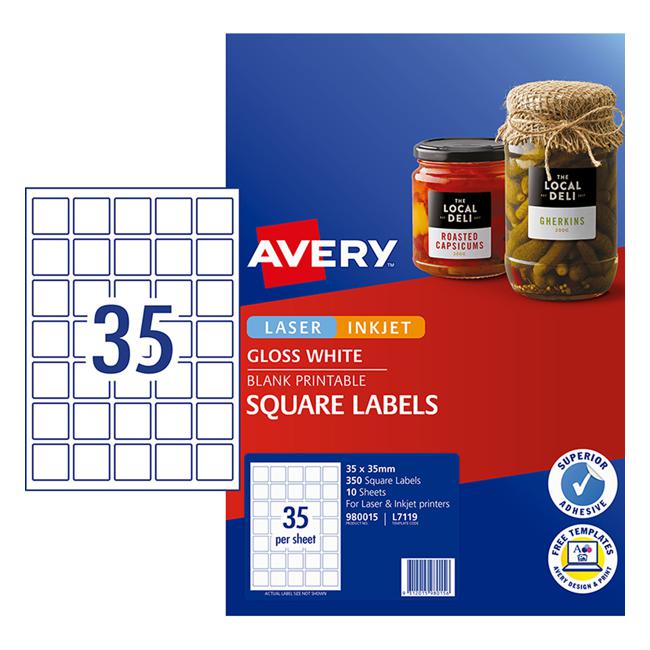 Avery Label L7119 Square White Glossy 35up 10 Sheets