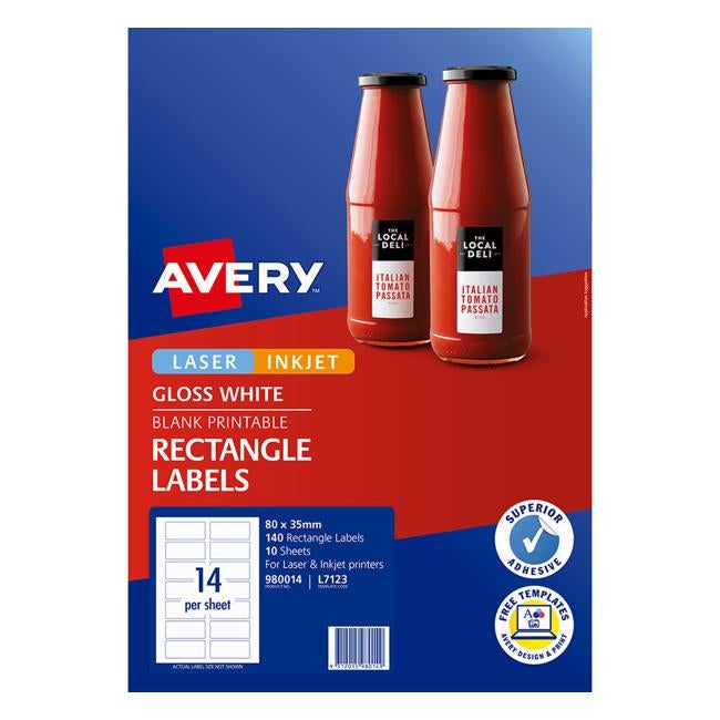 Avery Label L7123 Rectangular Glossy Label 14up 10 Sheets