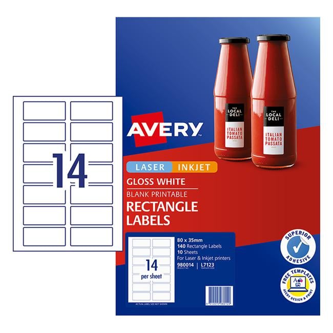 Avery Label L7123 Rectangular Glossy Label 14up 10 Sheets