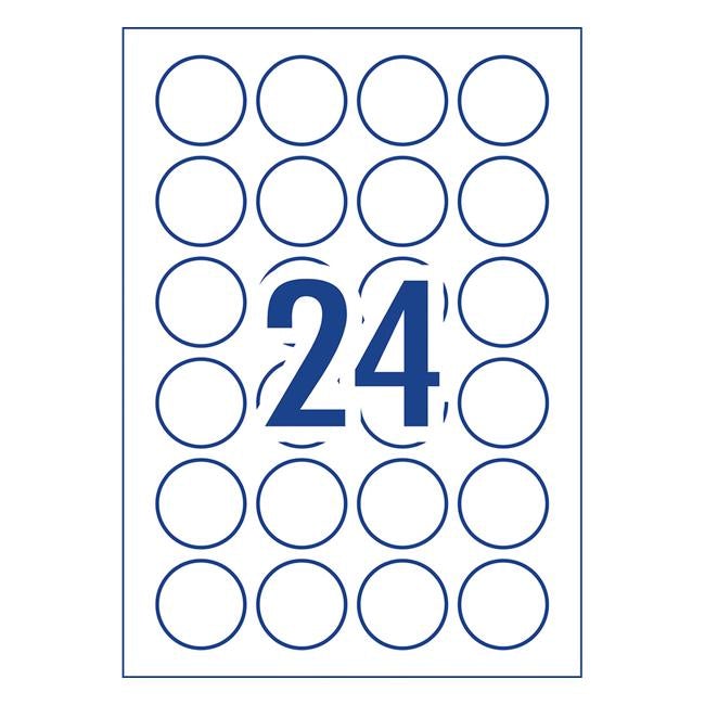 Avery Label L7129 Round Matte White 40mm 24up 8 Sheets
