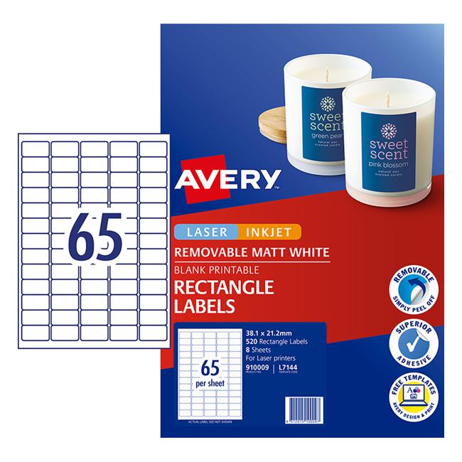 Avery Label L7144 38x21mm 65up 8 Sheets