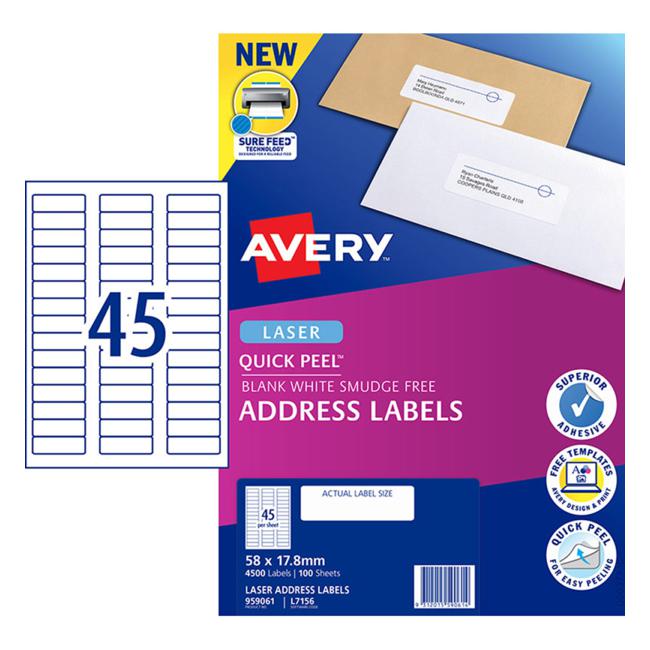 Avery Label L7156-100 58×17.8mm 100 Sheets