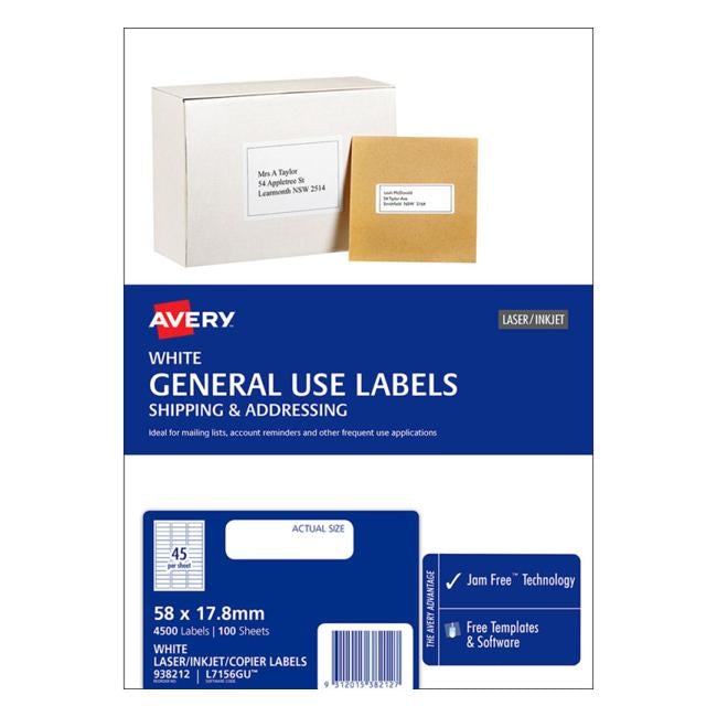 Avery Label L7156 General Use 58×17.8mm 100 Sheets
