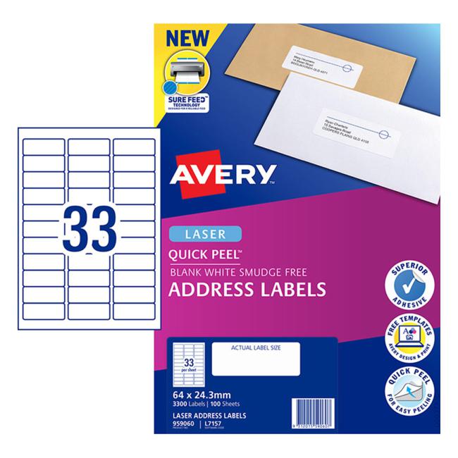 Avery Label L7157-100 64×24.3mm 100 Sheets