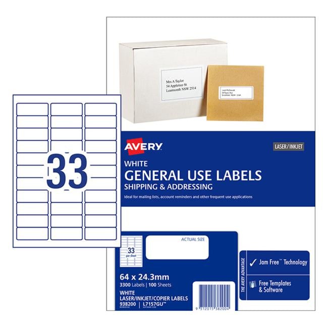 Avery Label L7157 General Use 64×24.3mm 100 Sheets