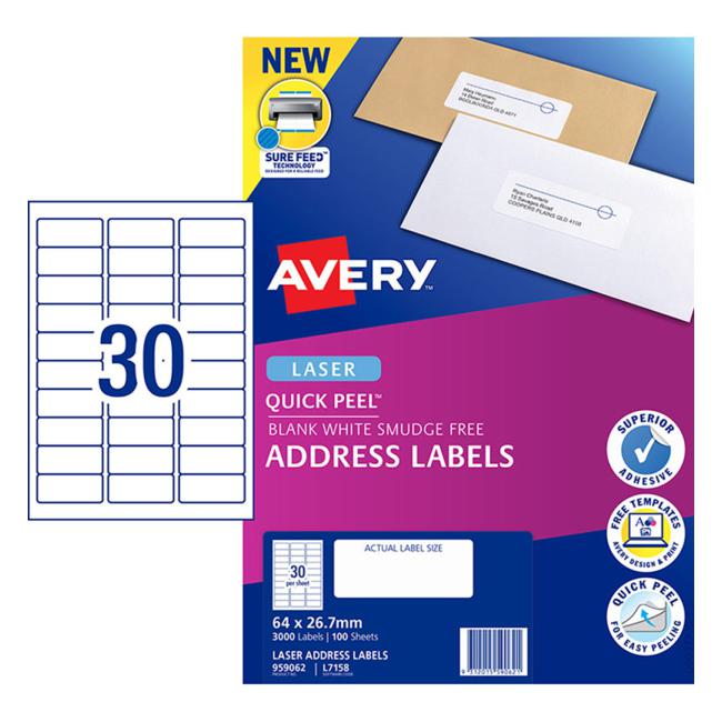 Avery Label L7158-100 64×26.7mm 100 Sheets