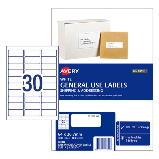 Avery Label L7158 General Use 64×26.7mm 100 Sheets