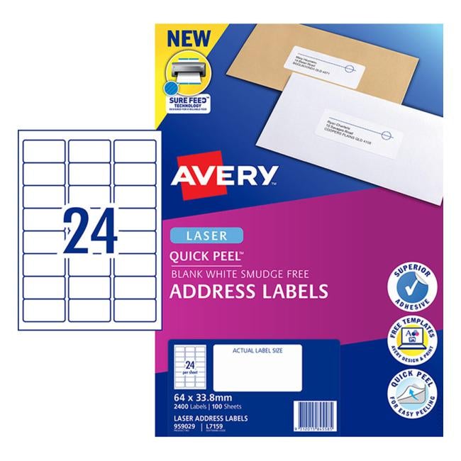 Avery Label L7159-100 Pop Up Quick Peel 64×33.8mm 100 Sheets