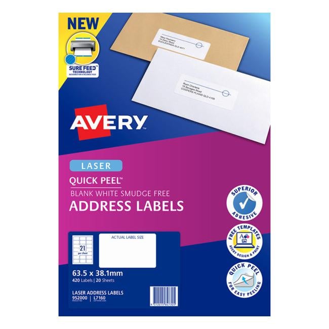 Avery Label L7160-20 20 Sheets Laser