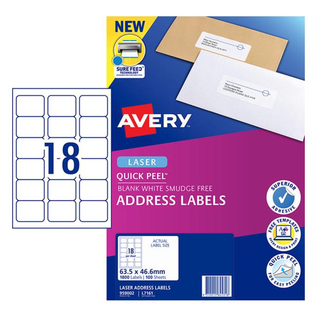 Avery Label L7161-100 100 Sheets Laser