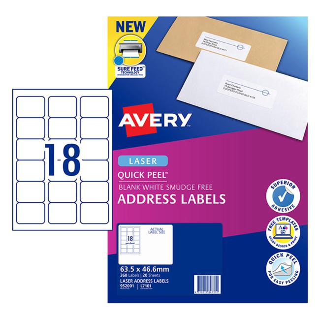 Avery Label L7161-20 20 Sheets Laser