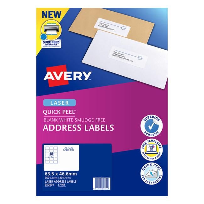 Avery Label L7161-20 20 Sheets Laser