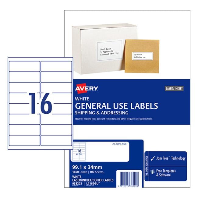 Avery Label L7162 General Use A4 16/Sheet 100 Sheets
