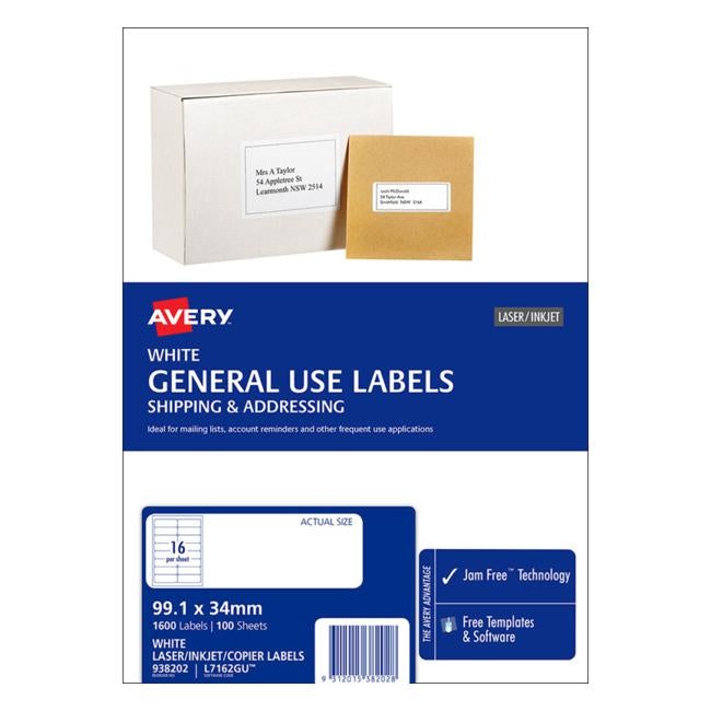 Avery Label L7162 General Use A4 16/Sheet 100 Sheets