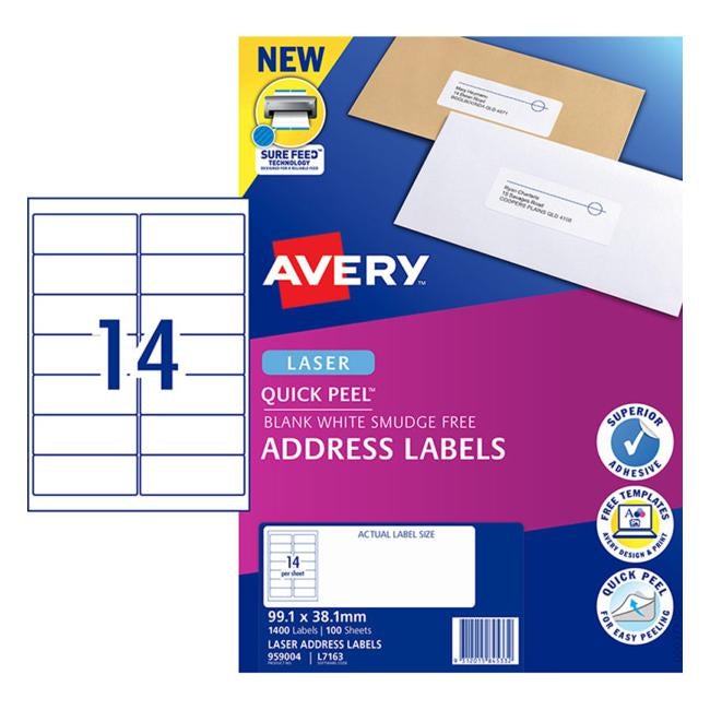 Avery Label L7163-100 Pop Up Quick Peel 99.1×38.1mm 100 Sheets