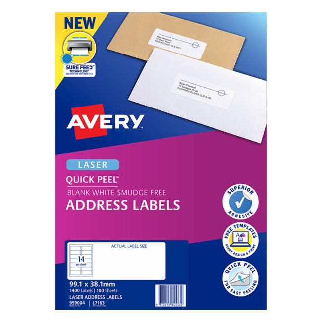 Avery Label L7163-100 Pop Up Quick Peel 99.1×38.1mm 100 Sheets