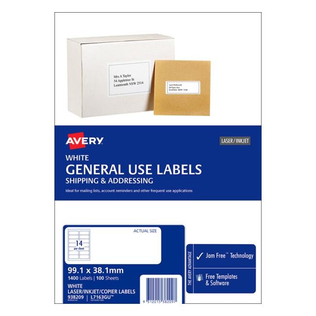 Avery Label L7163 General Use A4 14/Sheet 100 Sheets