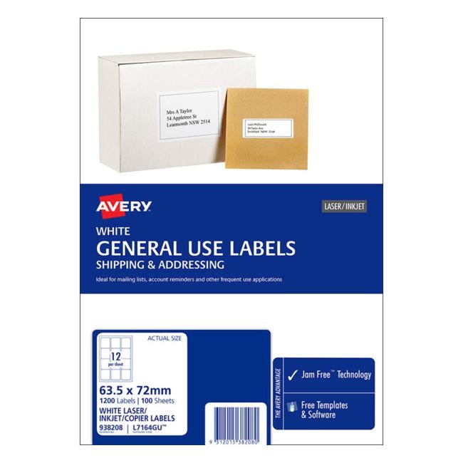 Avery Label L7164 General Use A4 12/Sheet 100 Sheets
