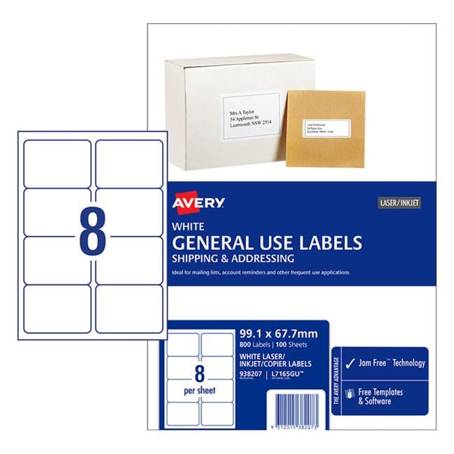 Avery Label L7165 General Use A4 8/Sheet 100 Sheets