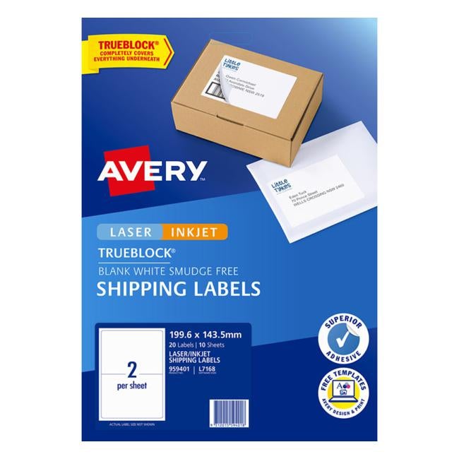 Avery Label L7168 Internet Shipping Label L7168 2 Per Sheet 199.6 X 143.5mm 10 Pack