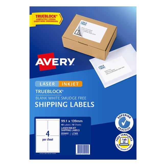 Avery Label L7169 Internet Shipping Label 99.1x139mm 4 Per Sheet 10 Pack