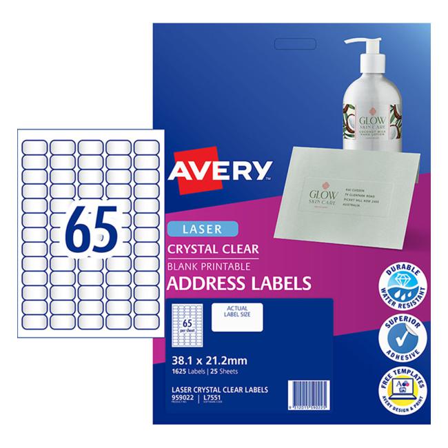 Avery Label L7551-25 Clear 25 Sheets