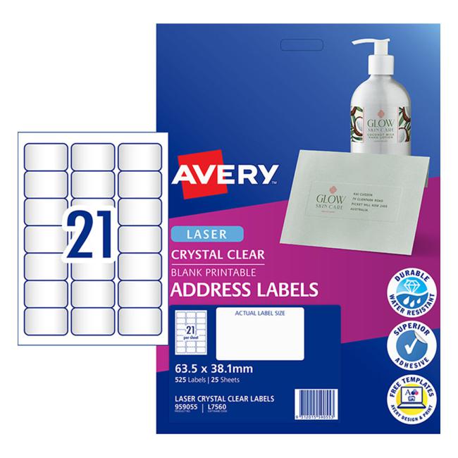 Avery Label L7560-25 Clear 25 Sheets