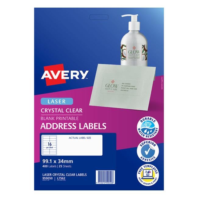 Avery Label L7562-25 Clear 25 Sheets