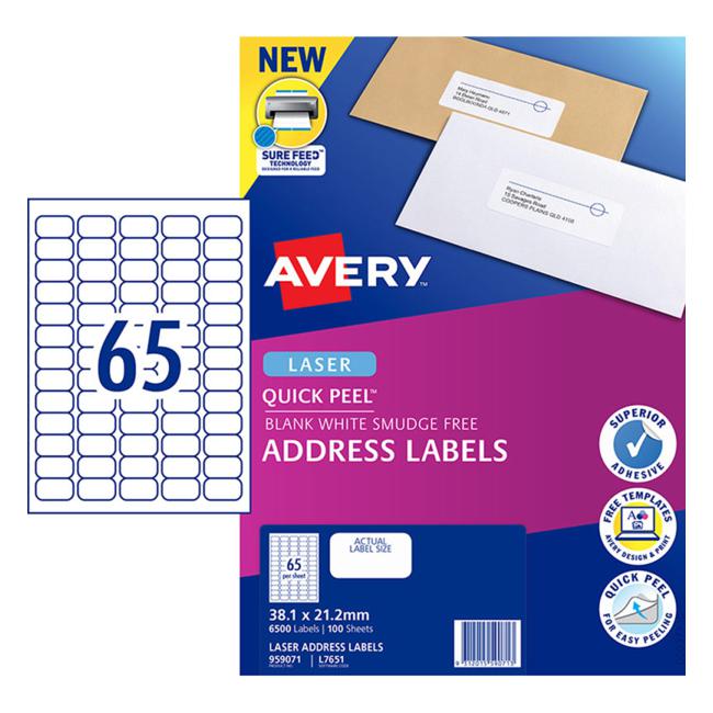 Avery Label L7651-100 White 38.1×21.2mm 100 Sheets