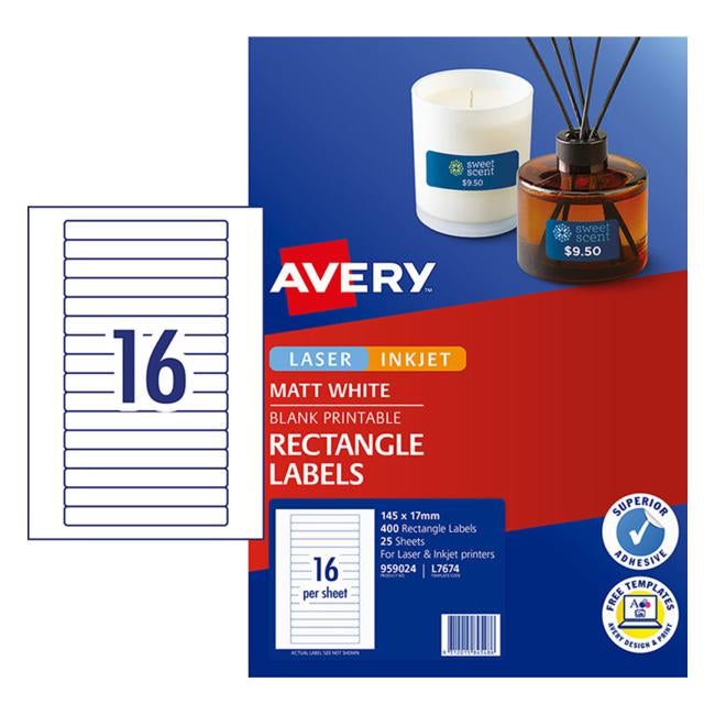 Avery Label  L7674 145x17mm 16up 25 Sheets Laser