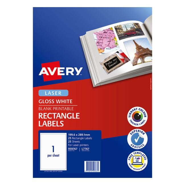 Avery Label L7767-25 Coloured 200x289mm 25 Sheets