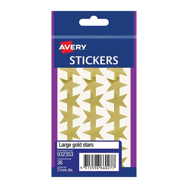 Avery Label Stars Large Gold 36 Pack