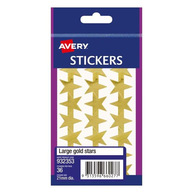 Avery Label Stars Large Gold 36 Pack