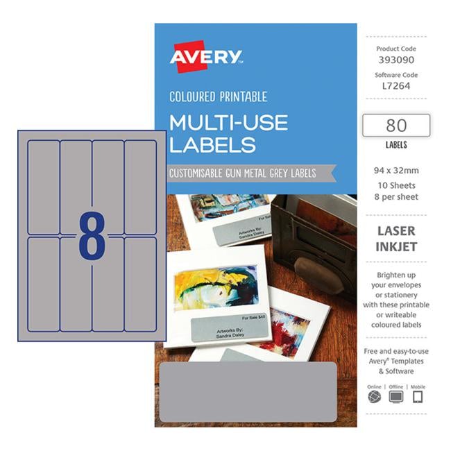 Avery Labels L7264 Metal Grey 32×94 A5 8 Up Pack 10