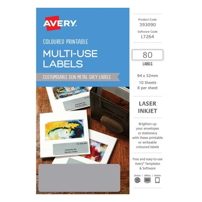 Avery Labels L7264 Metal Grey 32×94 A5 8 Up Pack 10