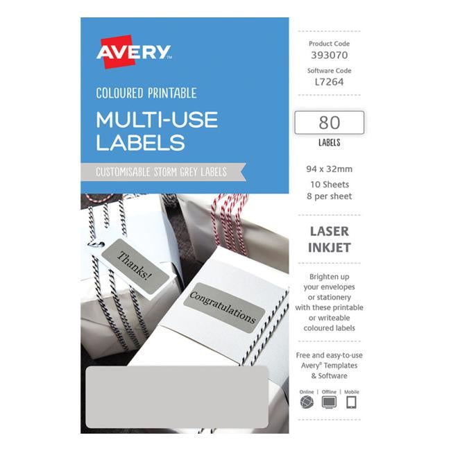 Avery Labels L7264 Storm Grey 32×94 A5 8 Up Pack 10