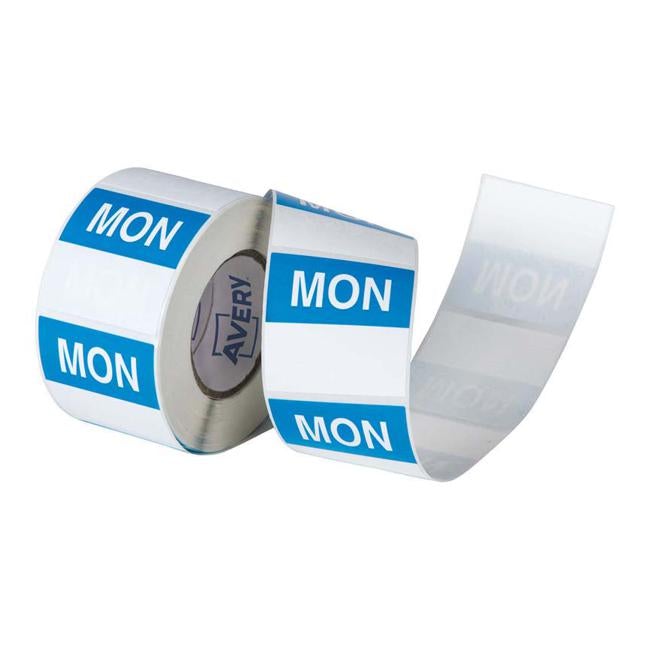 Avery Labels Monday Square  Day 40x40mm Blue White 500 Roll