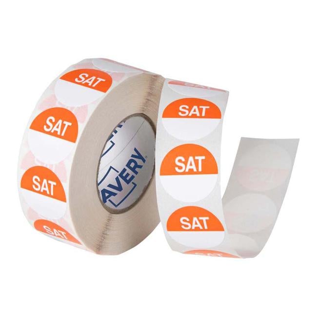 Avery Labels Saturday Round Day 24mm Orange White 1000 Roll