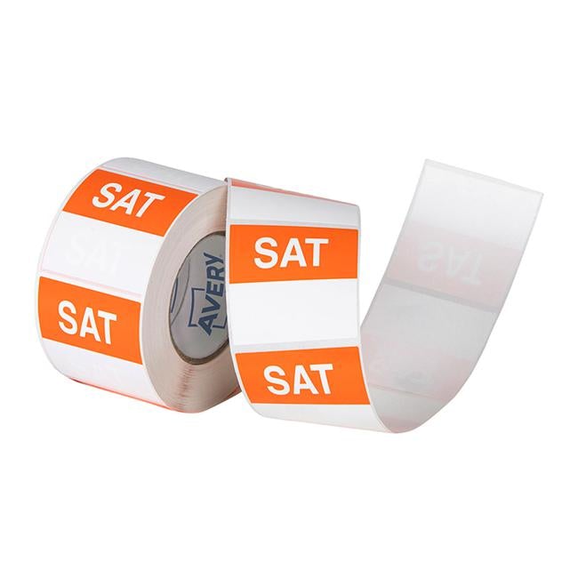 Avery Labels Saturday Square Day 40x40mm Orange White 500 Roll