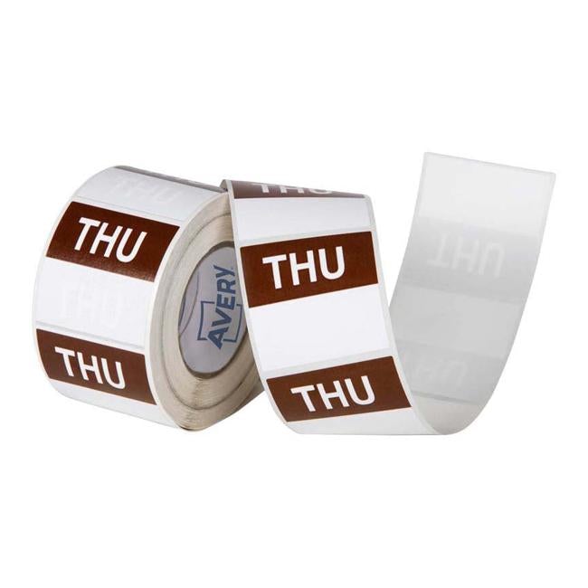 Avery Labels Thursday Square Day 40x40mm Brown White 500 Roll