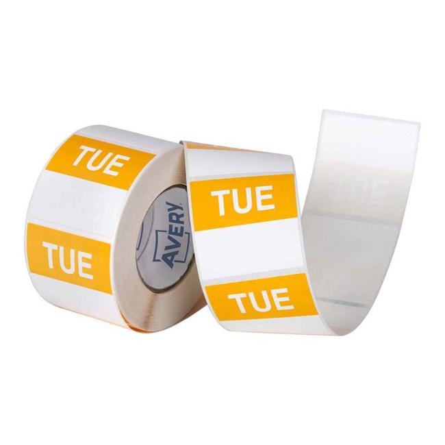 Avery Labels Tuesday Square Day 40x40mm Yellow White 500 Roll