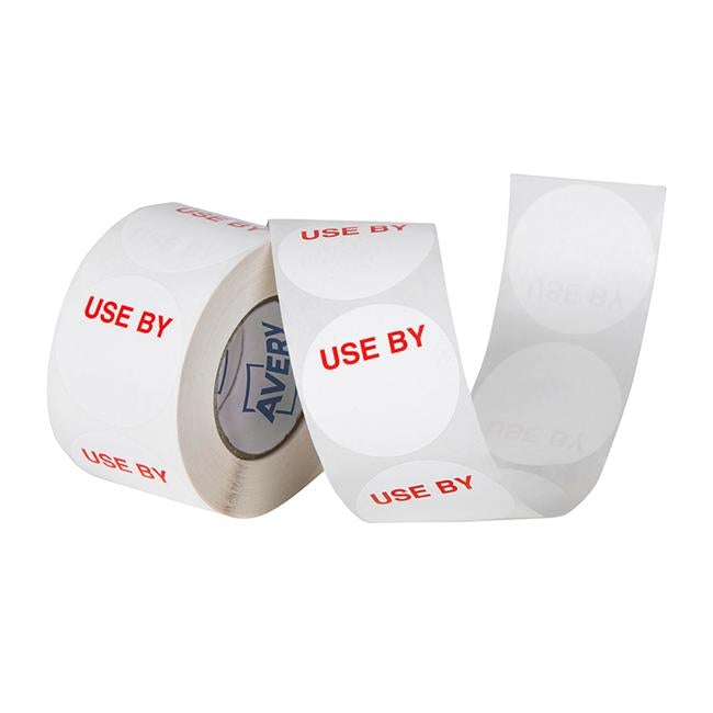Avery Labels Use By Round  40mm White Red 500 Roll