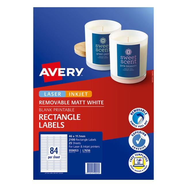 Avery Multi Purpose Label L7656 White 84 Up 25 Sheets Laser Inkjet 46×11.11m Remvble